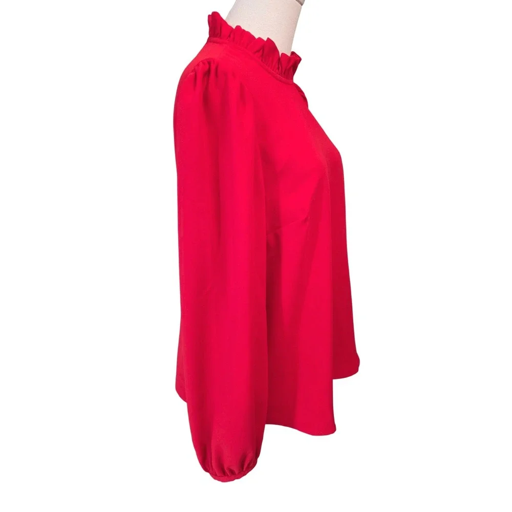 J. Crew Red Ruffle Neck‎ Puffed Sleeve Blouse Women's Size S